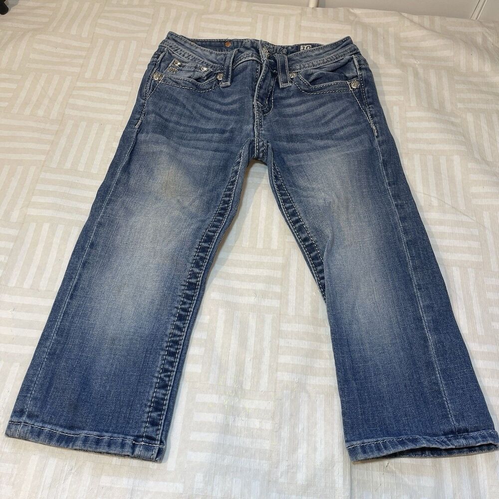 Miss Me Girls JK7031P Cuffed Capri Blue Denim Stretch Jeans Size 10